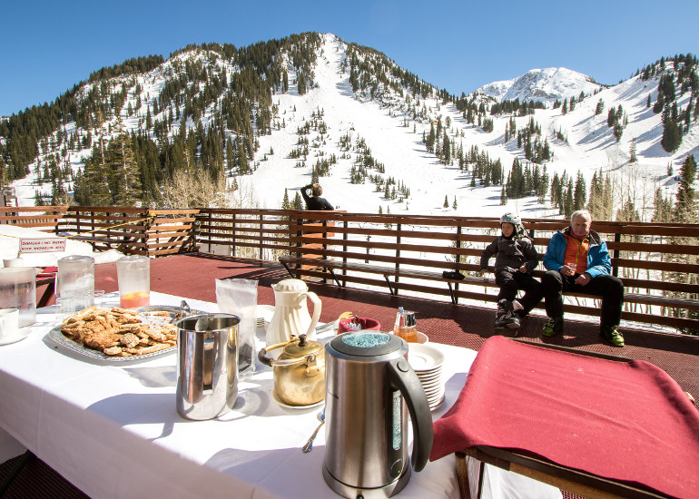 Spring tea time on the Alta Lodge deck.